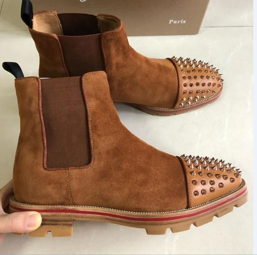 Fashion Rock Boots With Spiked Studs Black Genuine Leather Men