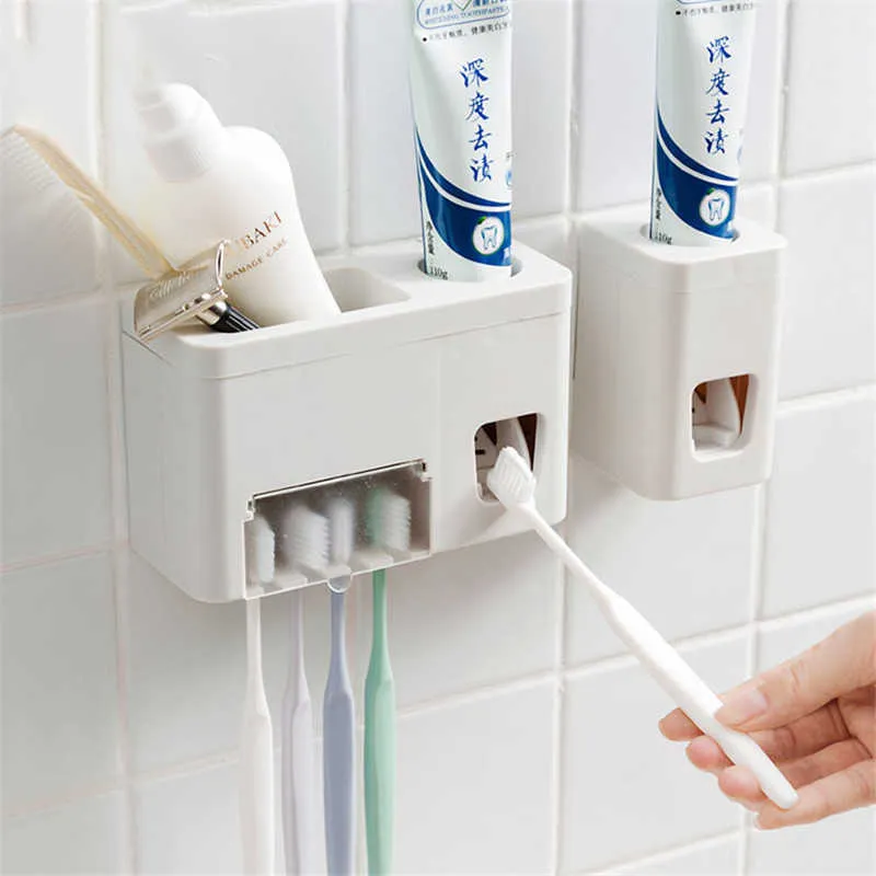 Удобная зубная щетка держатель зубной пасты хранения ванной аксессуары многофункциональный автоматический дозатор 210709