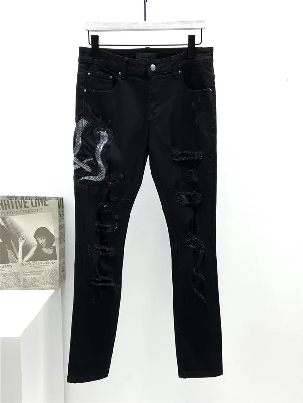 Mens jeans serpente designer lápis calças impresso preto slim-perna denim pant s moda clube roupas para macho hip hop skin calça