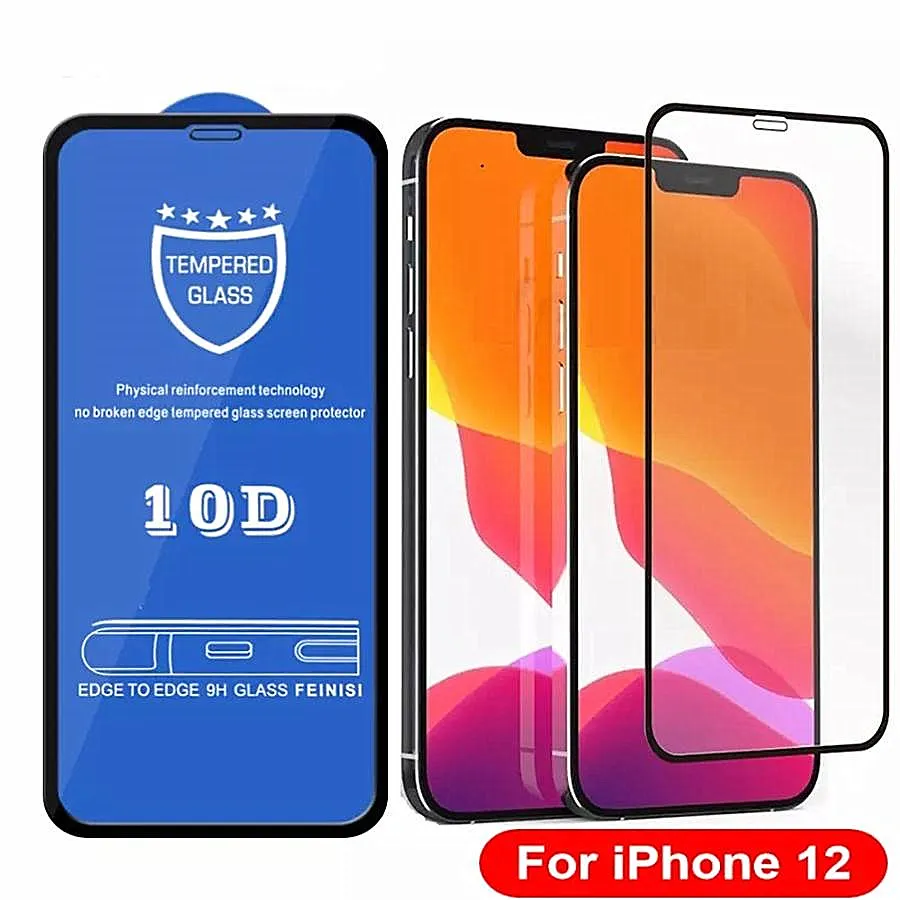 Protecteur d'écran 10D en fibre de carbone trempé 9H, couverture complète, adapté pour iPhone X 6 6s 7 8 Plus Xs Max