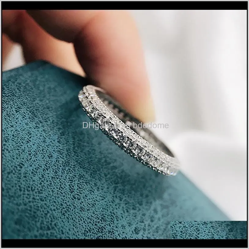 Bırak teslim 2021 Sonsuzluk Promise Ring 925 Sier Micro Pave 5a Zircon Cz Engagement Wedding Band Halkaları Kadın Mücevherleri 4lynh171u