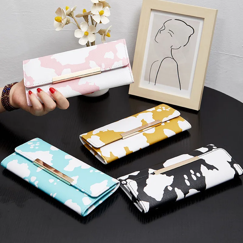 50PCS plånböcker Kvinnor PU Cow Prints Flap Cover Hasp Business Credit Card Holder Mix Color