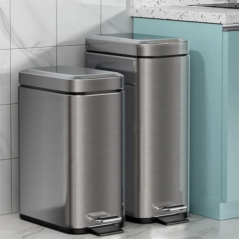 Joybos Stainless Steel Step Trash Can Garbage Bin for Kitchen and Bathroom Silent Trash Bin Home Waterproof Waste Bin 5L/8L 211215