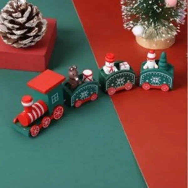Treno in legno regalo per bambini verde bianco rosso fiocco di neve dipinto decorazione natalizia