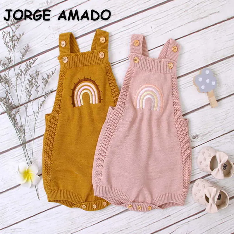 Primavera bebê meninos meninas bodysuit suéter soild cor arco-íris nascido roupa crianças romper E570 210610