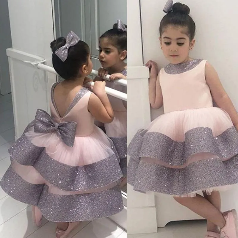 Enfant en bas âge fille Tutu Sequin Bow robe princesse robes pour bébé première 1ère année anniversaire infantile fête Pageant Christeng robe fille