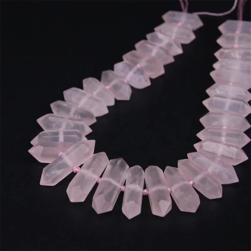 15.5 "Strand Natural Rose Quartzs Faseted Double Point Luźne Koraliki, Surowe kryształowe klejnoty Plasterka Kulka Bullet Wisiorek Do Tworzenia Biżuterii