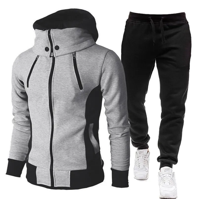 Höst Vinter Tracksuit män passar casual hoodies varm zip up sweatshirts två stycken set jacka + byxor manlig outfit plus storlek s-4xl 211103