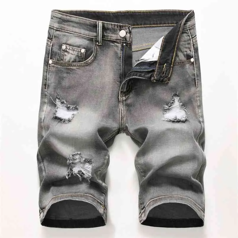 Homens denim shorts shorts rasgados verão calções buraco angustiado bermuda masculino alongamento alongamento do joelho vintage curtas jeans homens 210716
