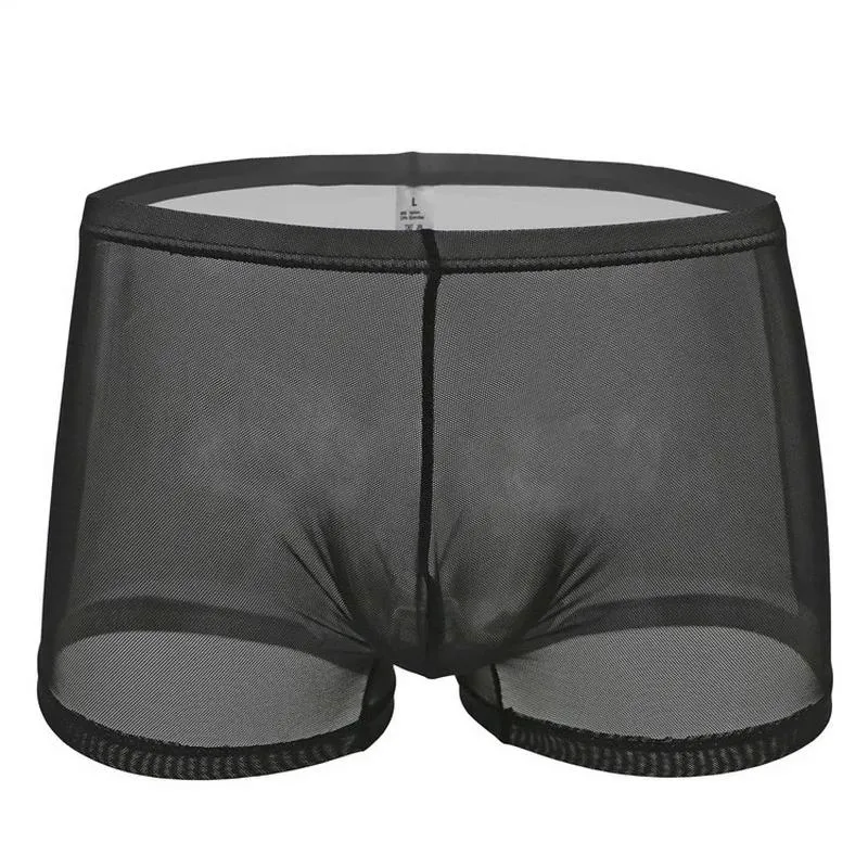 Sexig se genom boxare underkläder för män Mesh Thin Boxer Shorts Solid transparent andningsbara manliga underbyxor trosor CUECA183H