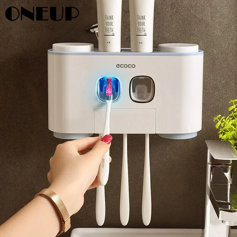 Automatic Toothpaste Dispenser & Dust-Proof Toothbrush Holder Set ...