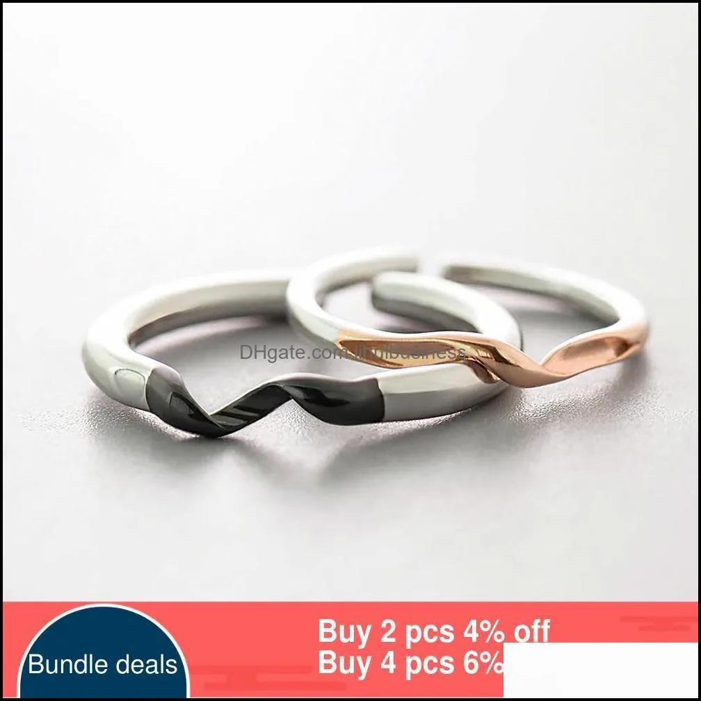 Thaya Winding Design Finger Ring s925 Silver Black and Rose Gold Simple Couple Interlocking Rings for Women Elegant Jewelry Y0122
