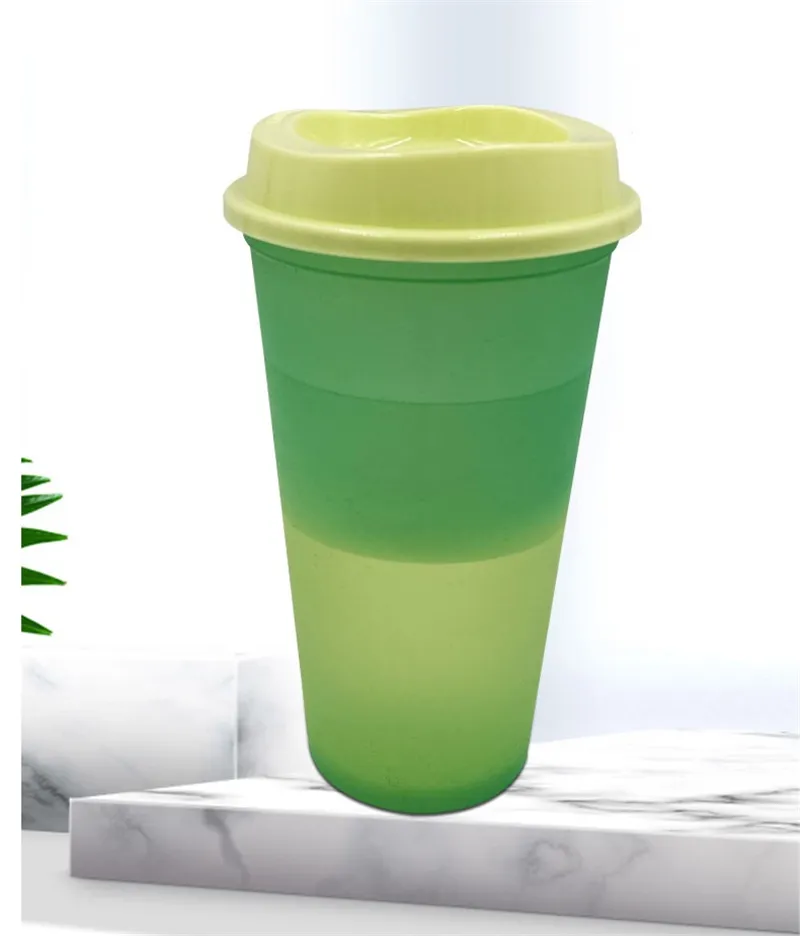 16oz Color Changing Cups Plastic Drinks Tumblers with Straw Summer Reusable cold drink cup magic Coffee mugs sea shopping T9I001195