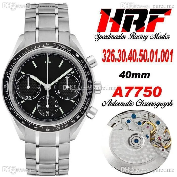 HRF Racing Master ETA A7750 Cronografo automatico Orologio da uomo Quadrante nero Cronometro Bracciale in acciaio inossidabile Super Edition 326.30.40.50.01.001 Puretime HR02b2