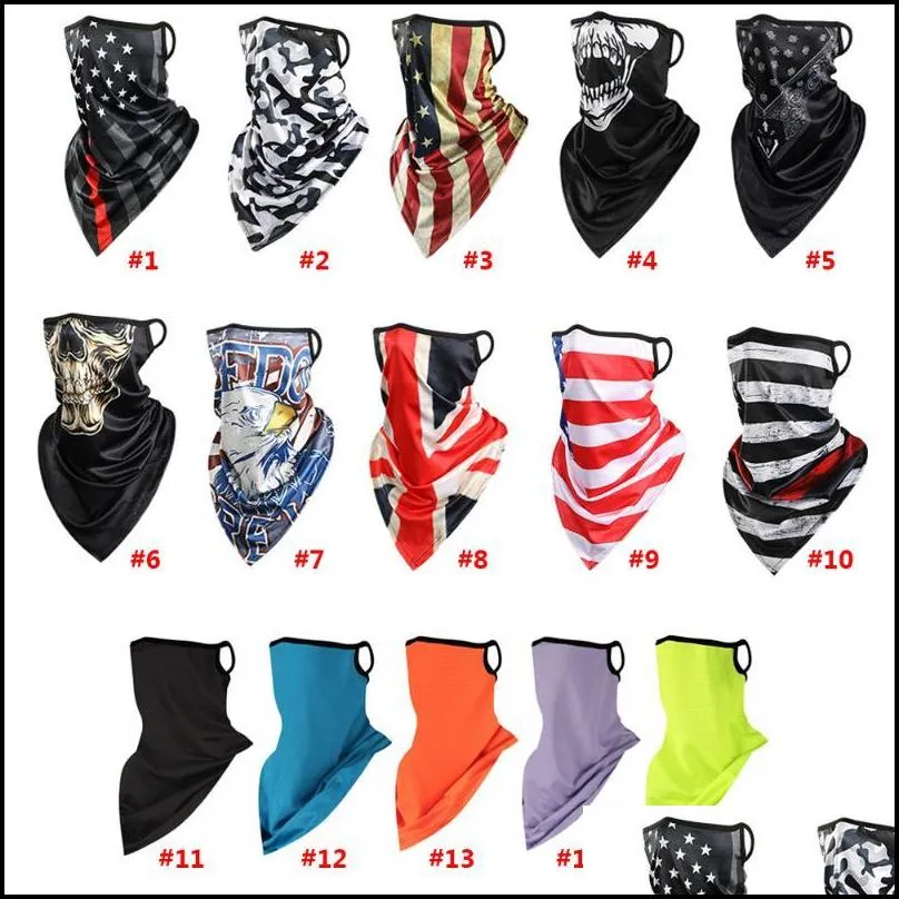 Cycling Caps & Masks 1Pc Printed Ice Silk Hanging Ear Triangle Scarf Breathable Sweat Absorption Face Neck Cover Tube Scarves Bandana