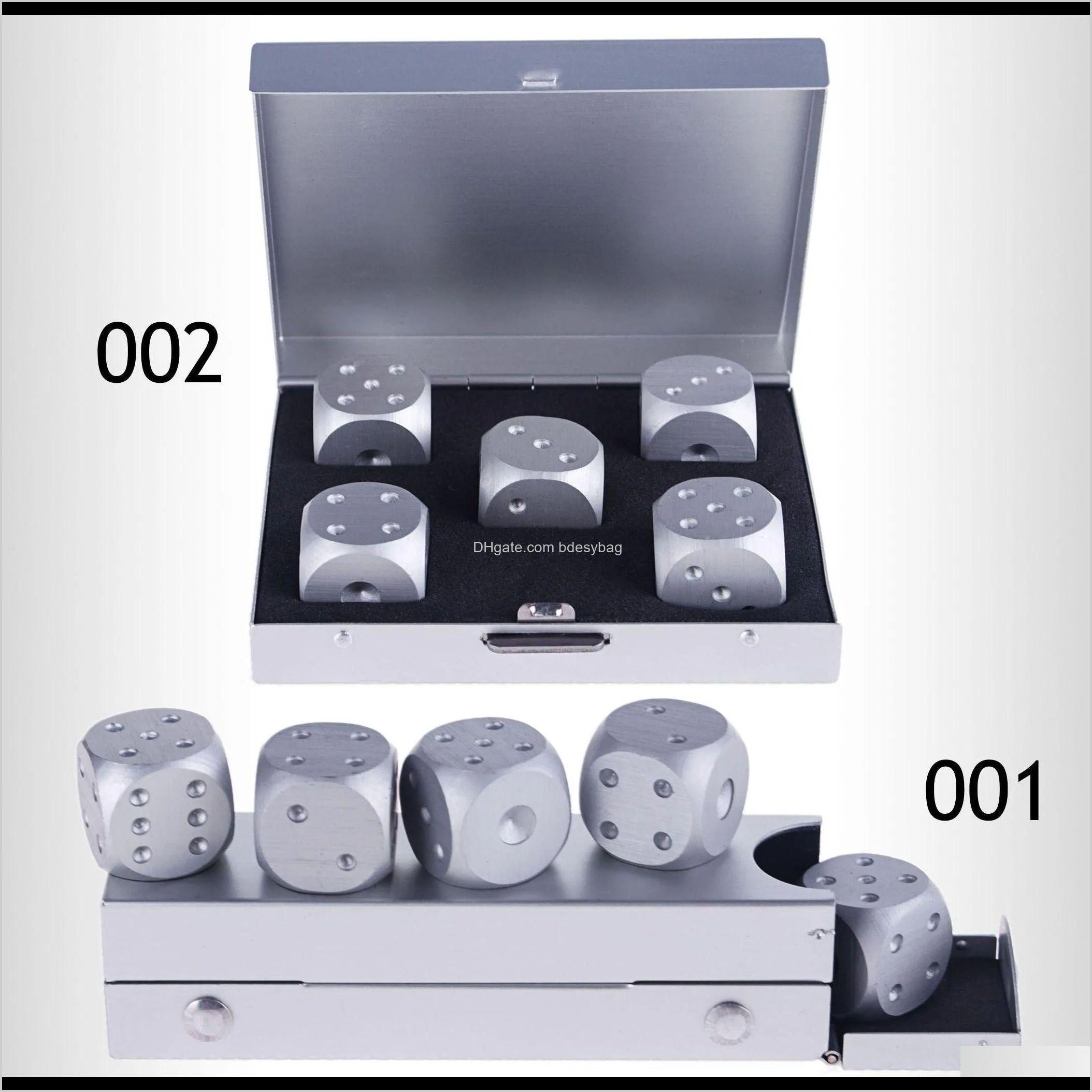 5 pcs aluminum engraved solid metal dice with case xmas gift souvenir party game drop shipping