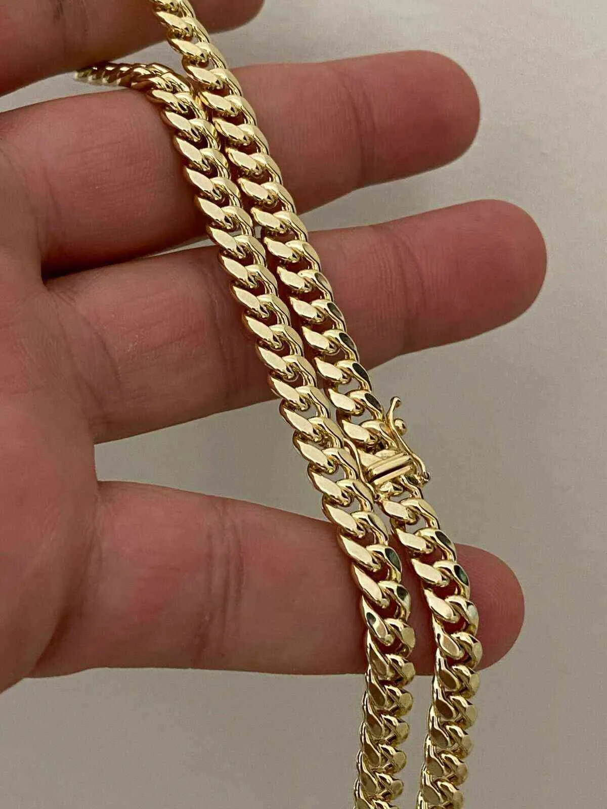 Real 10k Gul Guldpläterad Män Miami Kubansk Länk Kedja Halsband Tjock 6mm Box Lock H1027