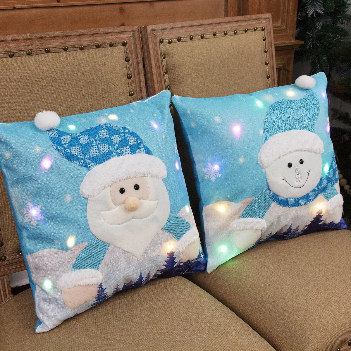 LED świecące Christmas Pillow Case dla Santa Claus Snowman Poszewka Pokrywa Xmas Decoration Sofa Car Supplies 45 * 45 cm W-00846