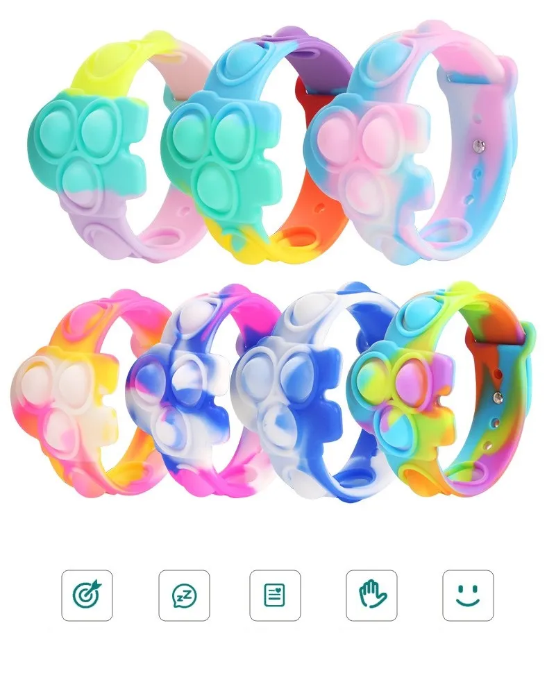 Arco-íris lobisomem pulseiras puzzle descompressão brinquedos dedo empurrar bolha silicone pulseira brinquedo