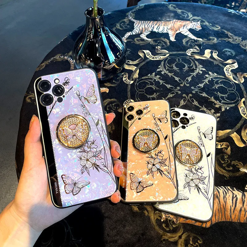 Bling Diamond Phone Cases Rhinestone protective shell For iPhone 13 12 Pro Max 7/8 Plus Sam Galaxy S21 Square Lattice Vintage back cover with finger ring