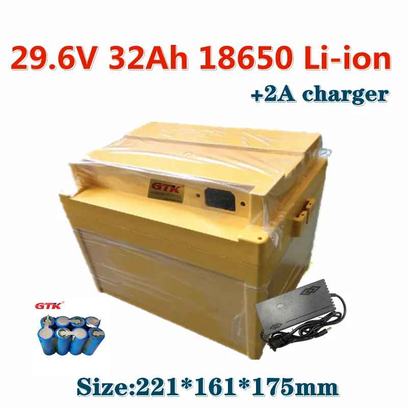 GTK 18650 Li-ion 29,6V 32Ah accu voor vervanging van loodzuuraccu, 900W 30V medische monitor, 2A oplader