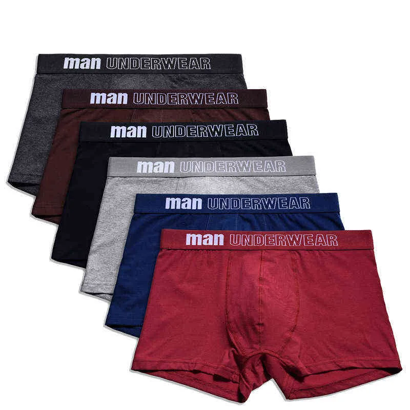 6 unids/lote de calzoncillos de algodón para hombre, Boxer suave para hombre, ropa interior sólida transpirable, Boxershorts flexibles, calzoncillos Vetement Homme H1214