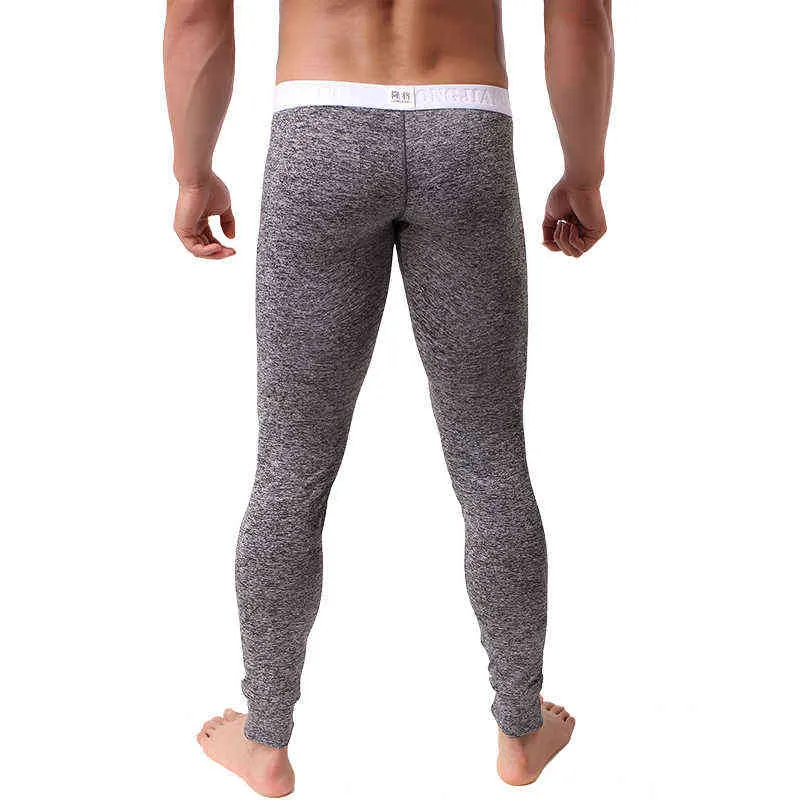 Men's Long Johns Sexy U Convex Penis Pouch Leggings Tight Underwear Men Home Sheer Lounge Pants Gay Sleepwear Thermal Underpa244r