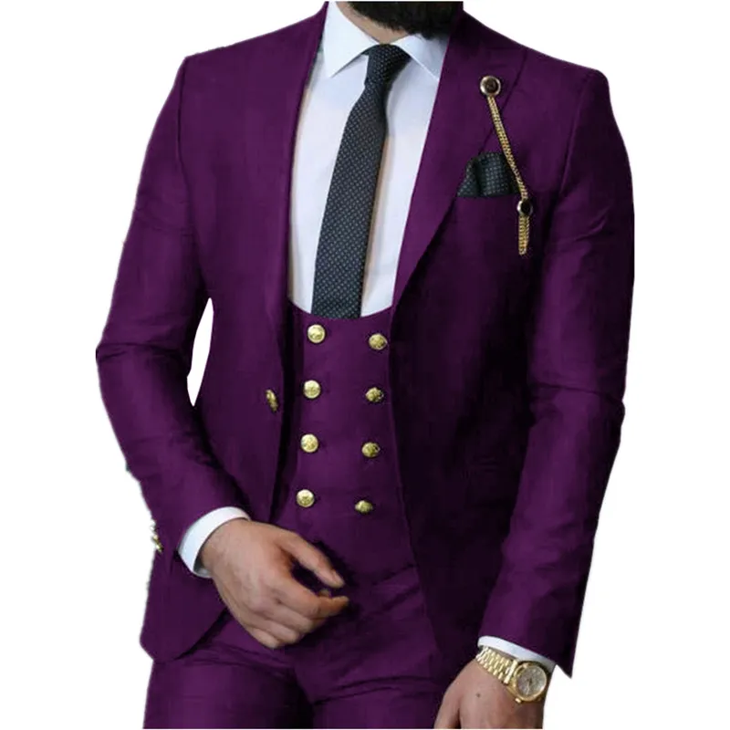 Custom Made One Button Groomsmen Peak Lapel Groom Tuxedos Hommes Costumes Mariage / Bal / Dîner Homme Blazer (Veste + Pantalon + Cravate + Gilet) W898