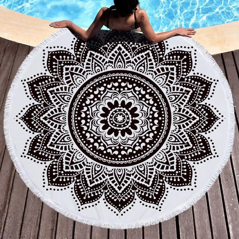 Round Beach Towel Indian Mandala Tapestry Microfiber Bath Towels beaech Women Shawl Yoga Mat with Tassel Picnic Rugs DSL-YW2314