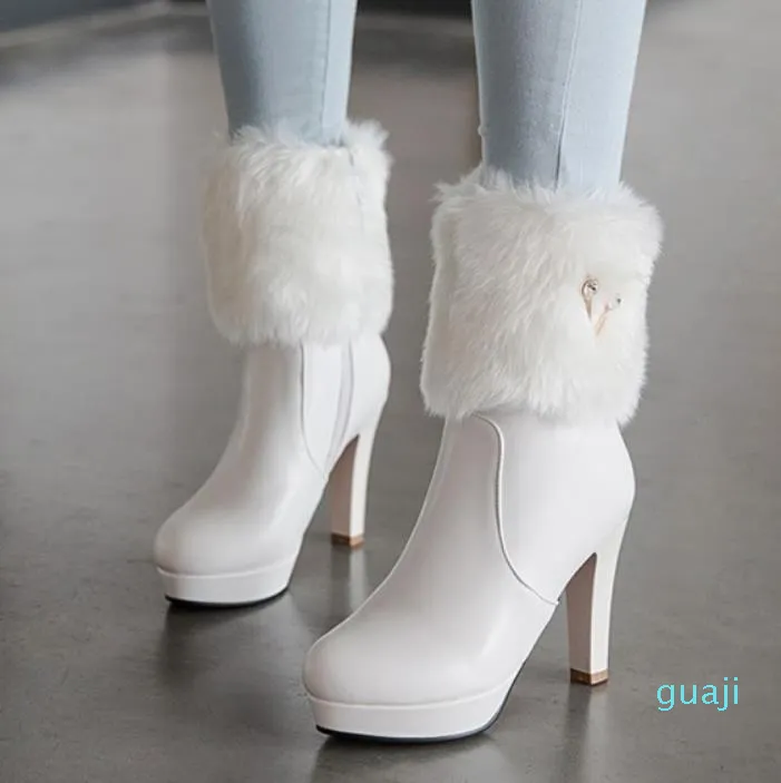 petite grande taille 32 à 43 talons chunky bottines hiver bottes de fourrure blanche chaussures de mariage de mariée viennent