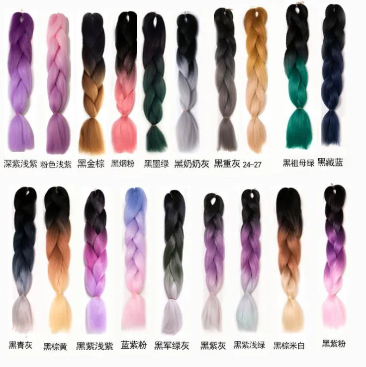 100G 24 Inch Single Ombre Color Green Pink Synthetic Extension Twist Jumbo Braiding Kanekalon Q6Txl Uhyww