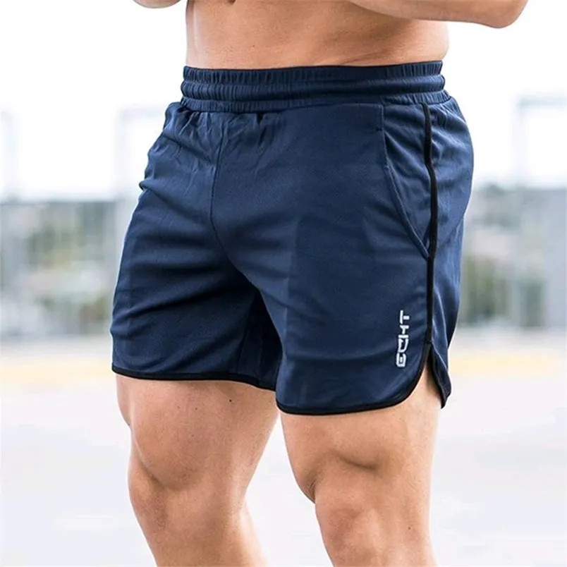 Mannen fitness bodybuilding shorts man zomer training mannelijke ademend mesh snelle droge sportkleding jogger strand korte broek 210629