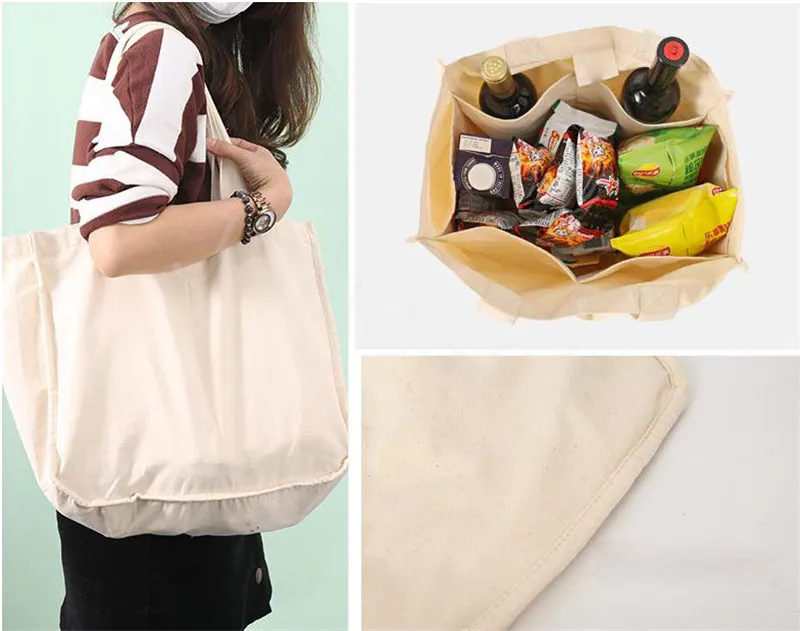 Home Storage Bags Divided Shopping bag Fruit Vegetables Grocery Shopper Tote Mesh Net Woven polyester Cotton Hand Totes dd054