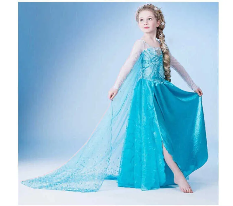 Детское платье Девушка снег и ледяная судьба Принцесса Isaanna с длинными рукавами плащеного плащеного пола юбка девушки