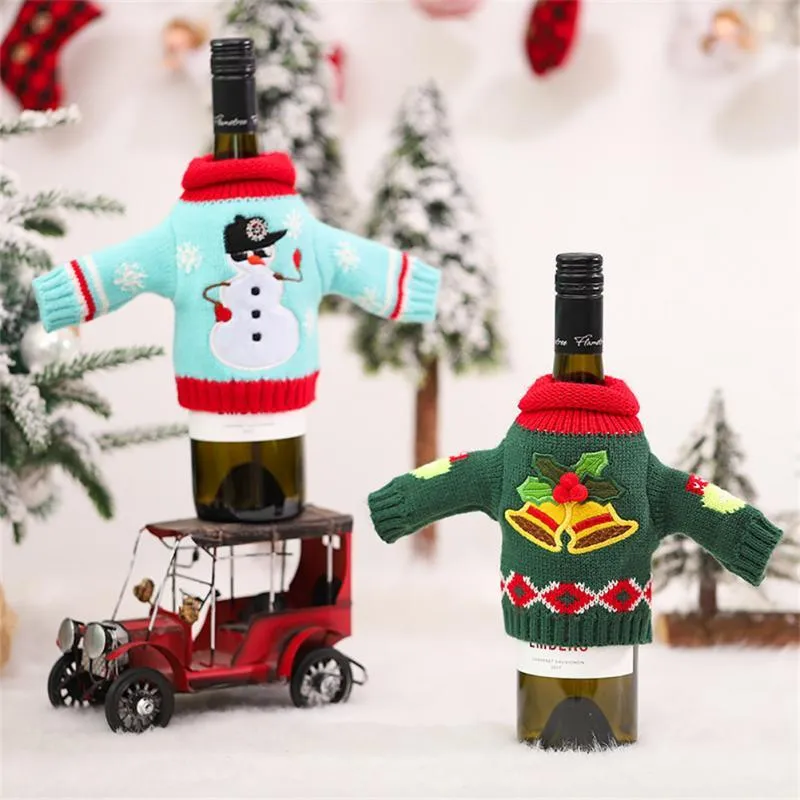 Christmas Decorations Knitted Clothes Wine Sets Red Bottle Bags Restaurant Holiday Decoration Supplies