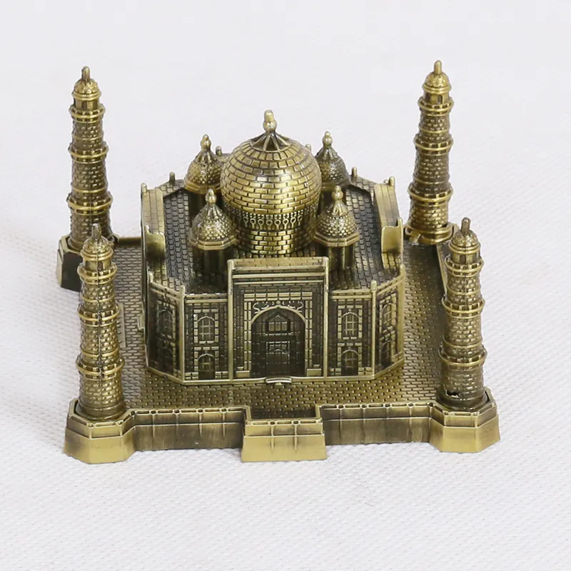 ERMAKOVA Metallo Taj Mahal Figurine Statua di Fama Mondiale Punto di Riferimento Modello di Edificio Desktop Da Ufficio Decorazione Ricordo Regalo 210318