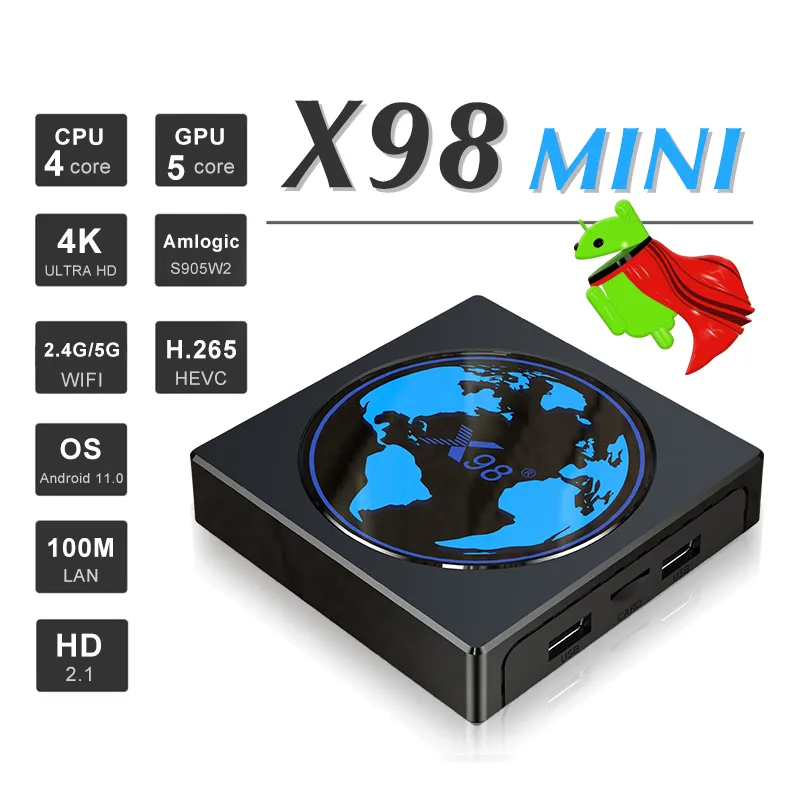 X98 mini TV Box Android 11.0 Amlogic S905W2 4G 64GB Ondersteuning AV1 2.4G 5G WiFi BT Mediaspeler 4GB32GB Set Top Boxes