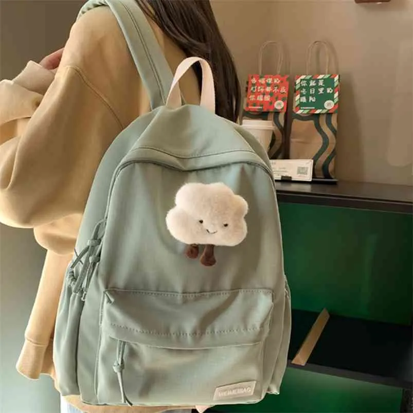 EST Водонепроницаемый нейлоновый женский школьный рюкзак большой сплошной цвет девушки путешествия сумка колледжа школьная сумка женский ноутбук задний пакет Mochilas 210922