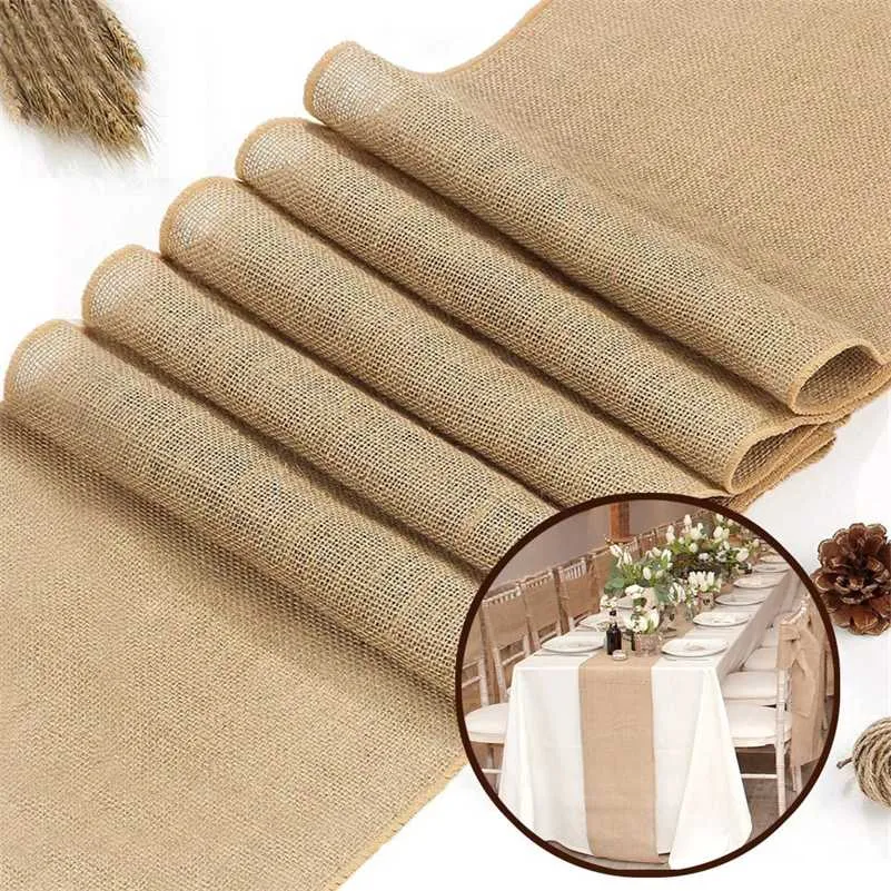 10 Meter X 30cm Juta Natural Hessian Hessian Burlap Rolo Rolo De Barra de Mesa Corredores Festa de Casamento Cadeira Bandas Vintage Home Decorações 211109