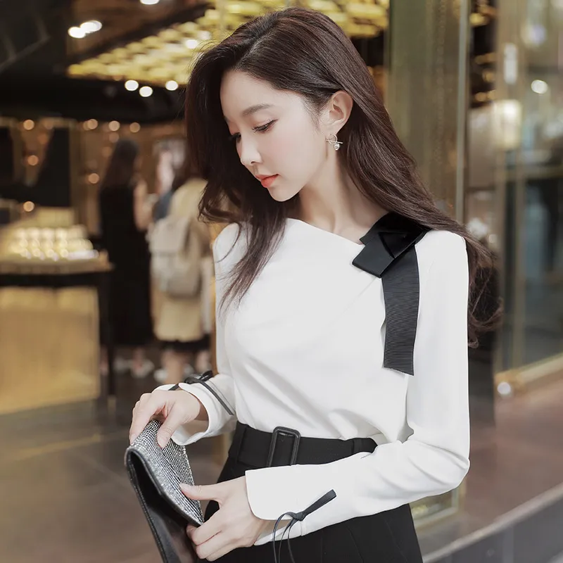 Save Big on Bulk White Office Blouse Womens White Sleeveless Blouse Bow  Neck Long Sleeve Shirt Ladies White Satin Blouse Office Wear Blouses  Elegant