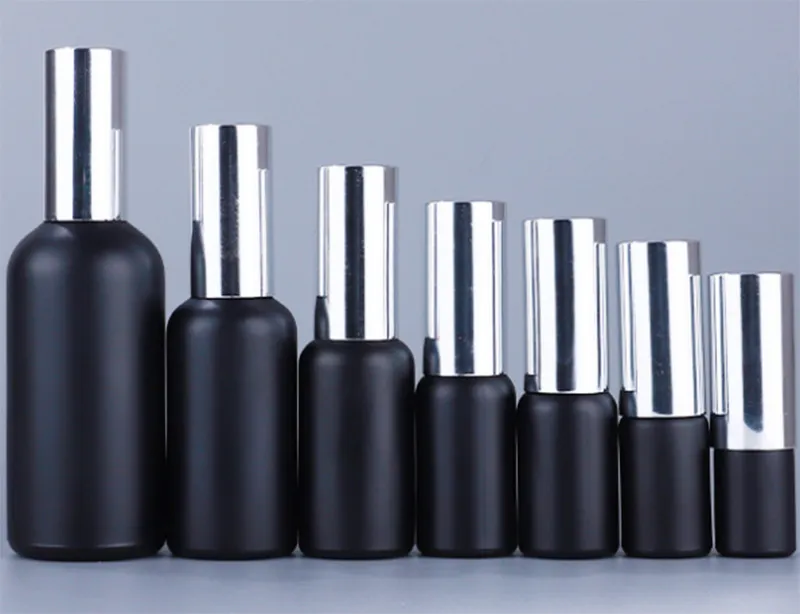 Svart parfym Sprayflaska Partihandel Silverpump Sprayer Tom Kosmetisk behållare Refillerbar Atomizer