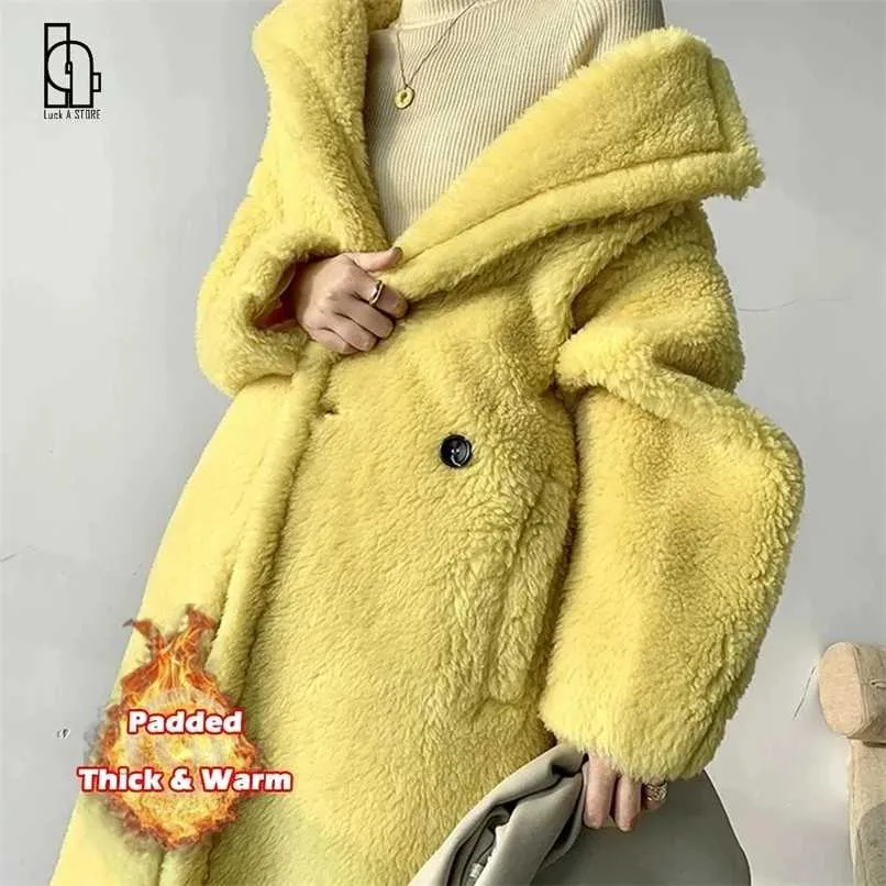 Sorte uma mulher inverno mais lonxita pele quente casaco de manga longa feminina grosso urso de pelúcia casaco casual softwears 211129