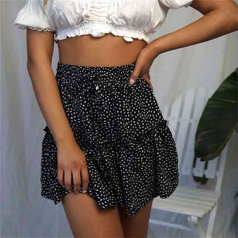 Sommar kvinnor chiffong swing kjol hög midja kvinnlig mini a-line blomma klubb ha på sig damer sexig kort strand s 210621
