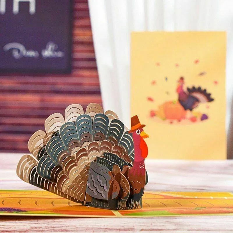 Cartes de Voeux Merci Turquie Carte 3D Thanksgiving Automne Merci Bless