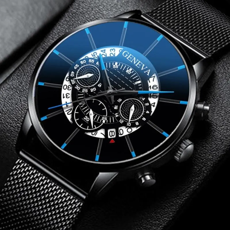 Relógios de pulso 2021 Homem Relógio Geneva Black Steel Mesh Band Calendário Quartzo Relógios Masculinos Esportes Reloj Hombre Relogio Masculino