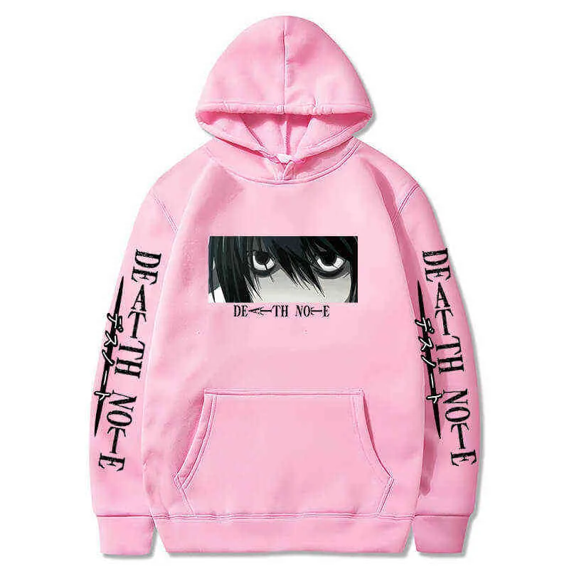 Nota Da Morte Hoodie Kira L Lawliet Eyes Anime Impressão Harajuku Sueter  Manga Longa Moda Coreana Casal Casal Pullover 211110 De $137,64