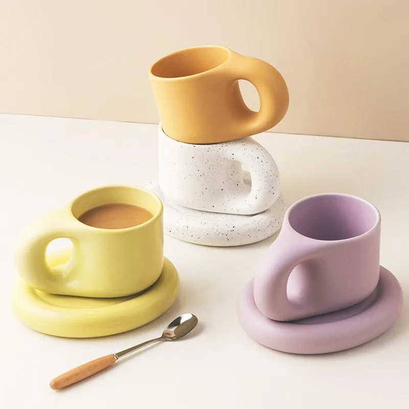 Mugs Nordic Instagram Style Fat Handle Mug Cute Coffee Cup Set Office Ceramic Plate