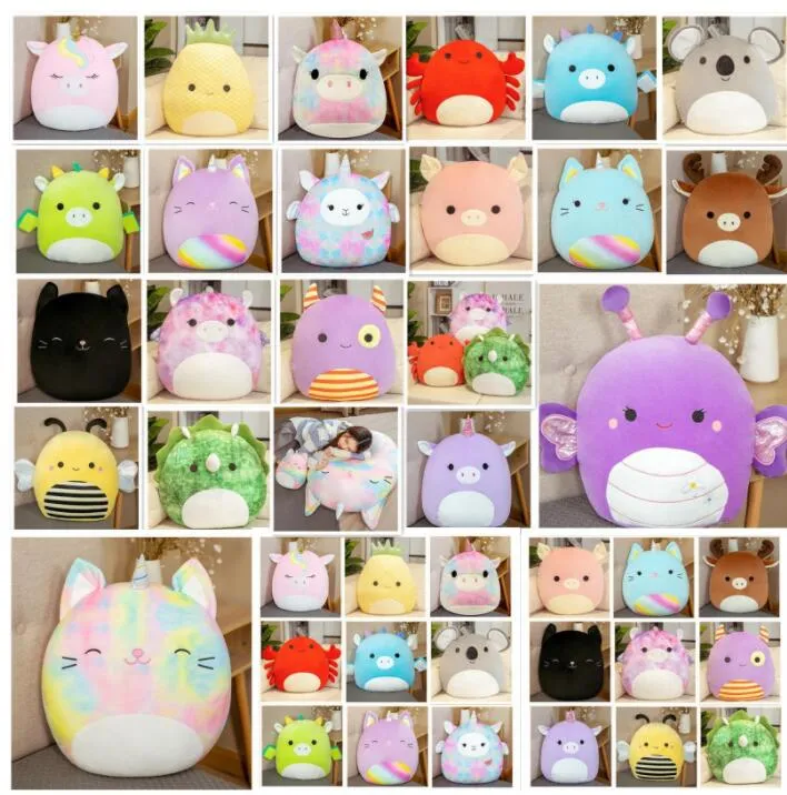 25-40 سنتيمتر squishmallow دمى عشرون أنماط غائر الملونة دمية يونيكورن القط خنصر ديناصور وسادة أفخم لعبة هدية عيد CY14