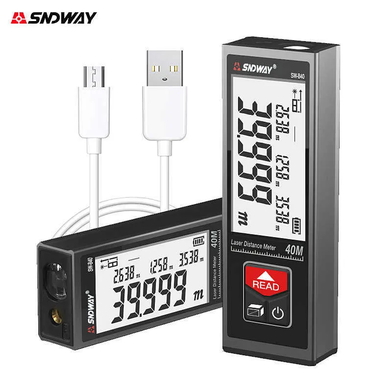 Sndway Laser Distansmätare Rangefinder 40m 50m 60m Elektronisk Roulette Laser Digital Tape Rangefinder Trena Tape Measure 210719