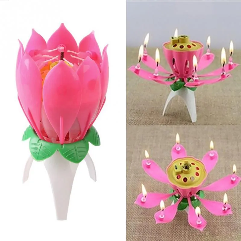 Personality Lotus Flower Candle Single-Layer Music Candles Verjaardag Party Cake Sparkle